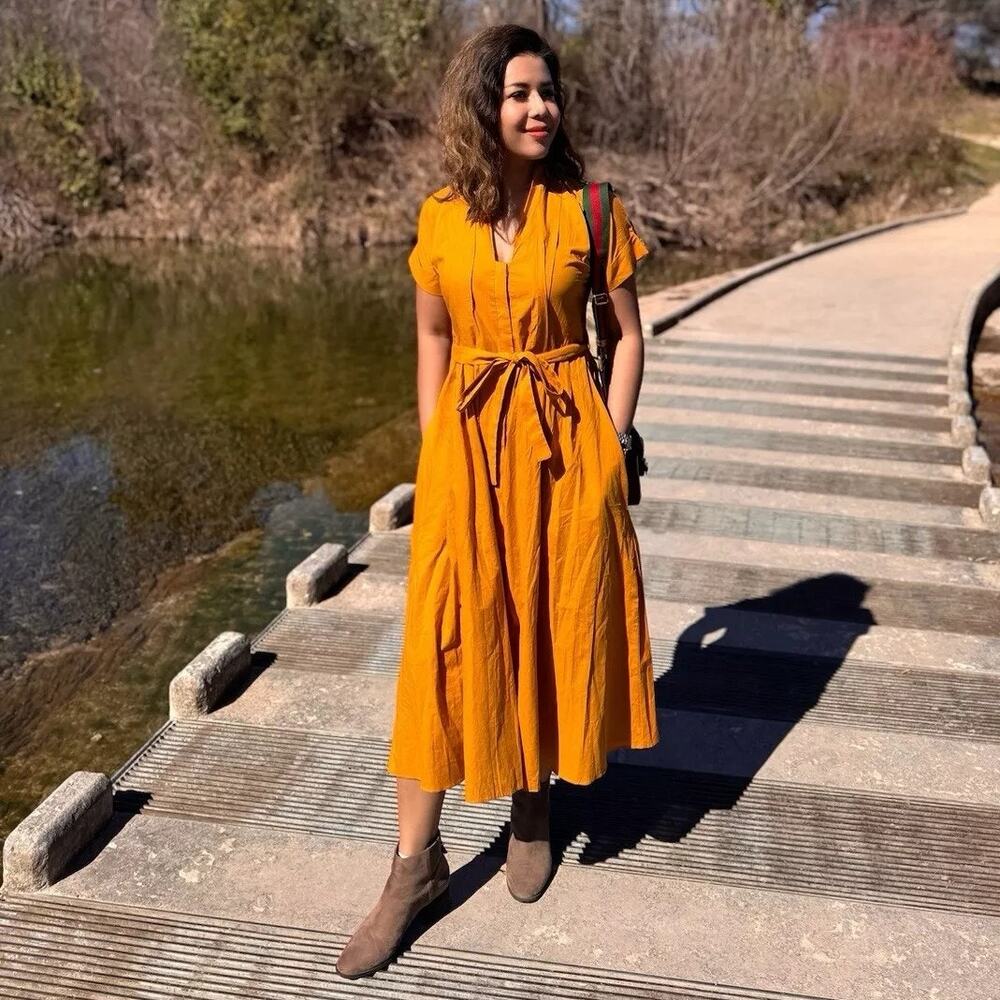 RARE ZARA Burnt Orange Cotton Midi Dress NWT - Picture 9 of 16